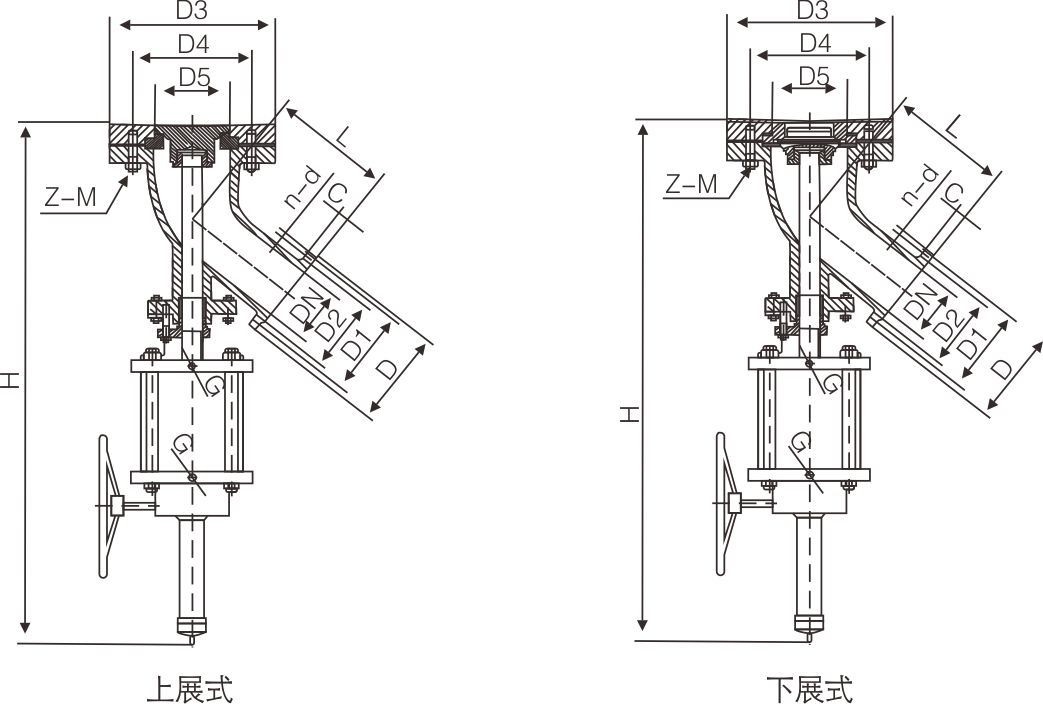 上/下展式气动放料阀(图1)